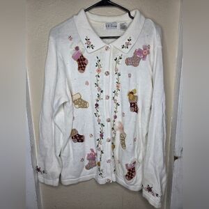 Vintage BP Design Floral Embroidered Christmas Holiday Cardigan Sweater Size L